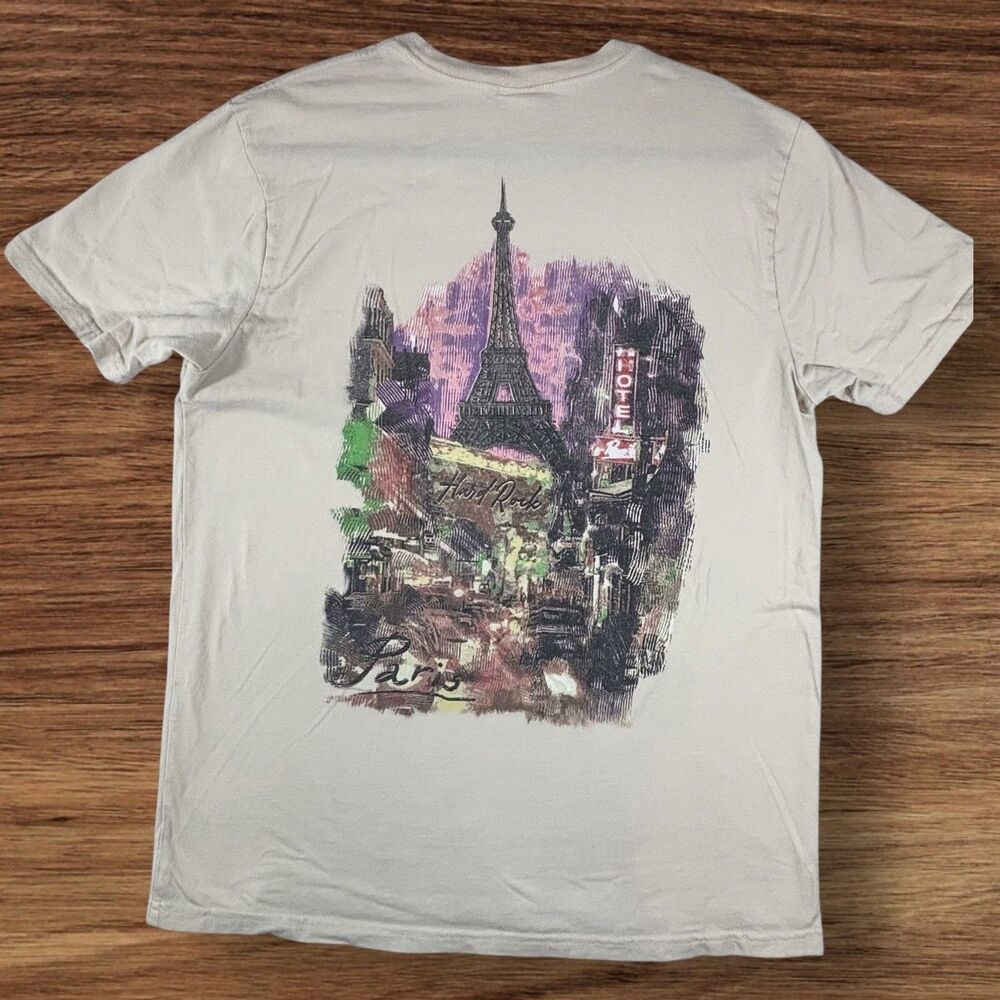 Vintage 90’s Hard Rock Cafe Paris Eiffel Tower PACSUN Beige T Shirt Crew Neck
